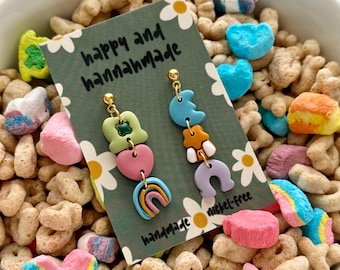 St. Patrick's Day Handmade Polymer Clay Marshmallow Dangle Earrings: Cereal Inspired