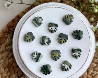 Monstera Polymer Clay Handmade Leaf Stud Earrings - Nickel Free
