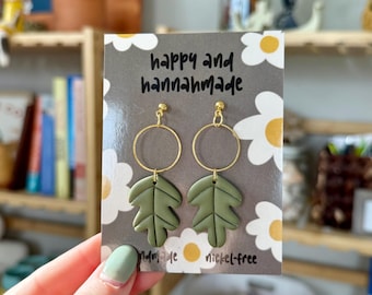 Oaklee Dangles / Gifts for Her / Leaf Dangle Earrings / Dangle Earrings / Elegant Earrings / Plant Lover Gift / Handmade Polymer Clay