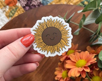 Smiley Sonnenblume Vinyl Aufkleber: Wasserfester Laptop Aufkleber