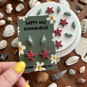 Starfish Stud Pack Earrings / Conch Shell Stud Earrings / Starfish Stud Earrings / Summer Mermaid / Beach Earrings / Gifts for Her / Cute