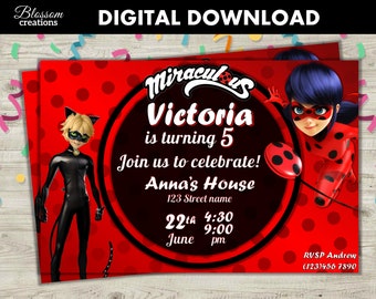 Miraculous Ladybug Invitation Etsy Miraculous Ladybug Invitation Etsy