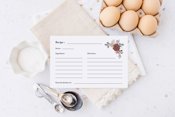 Floral Recipe Card Printable Recipe Card Download DIY Recipe | Etsy
