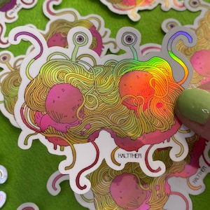Sticker holographique MONSTRE SPAGHETTI VOLANT