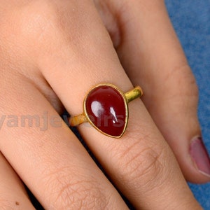 Natural Carnelian Ring, Pear cut Carnelian Ring, 925 Sterling Silver Handmade Ring, Statement Ring, July Birthstone Ring