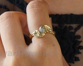 Wunderschöner Regenbogen-Labradorit-Ring, Blatt-Labradorit-Edelstein-Ring, Goldring, zierlicher Ring, handgefertigter Ring, Geschenk für sie