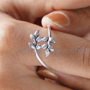925 Sterling Silver Leaf Ring, Dainty Leaf Rings, Adjustable Silver Ring, Nature Ring For Girls, Daily wear Leaf Jewelry