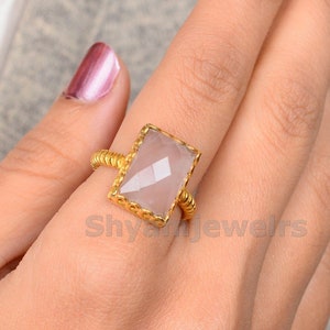 Natural Rose Quartz Rings, Faceted Rose Quartz Gemstone Ring, 10X14MM Cushion Rose Quartz Healing crystal Ring, 925 Sterling silver Rings