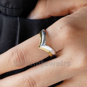 925 Silver Chevron Ring Set, Handmade Silver - Gold - Rose Gold Ring, 2 Chevron Rings Set, Women fashion Ring, everyday Ring, Gift For her