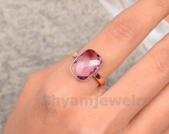 Natural Amethyst Ring, 925 Silver Birthstone Ring, Purple Amethyst Ring, 14k Rose Gold Ring, Amethyst jewelry for women, valentines gifts