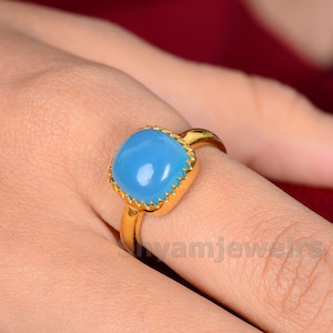 Aqua Chalcedony Ring, Aqua Blue Gemstone Cushion Ring, 925 Sterling Silver Ring, Gold Filled Ring, Handmade Ring For Women, Gift For Her