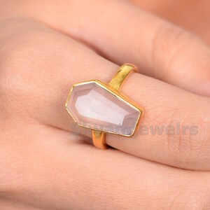 925 Silver Rose Quartz Ring, 10X17MM Coffin Ring, Natural Rose Quartz Gemstone Ring, Healing Crystal Ring For Women, Pink Quartz  Rings