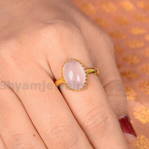 Pink Rose Quartz Ring, Natural Rose Quartz Crystal Rings, 10X14MM Oval Rose Quartz Gemstone Ring For Her,Love Stone Ring, Valentine Day Gift