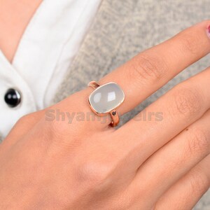 Aqua Blue Stone Ring, 10X14MM Aqua Chalcedony Ring, Simple Bezel Set Ring, 925 Silver Handmade ring For Her, Gift For Mom, Rose Gold Ring