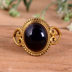 Black Obsidian Ring, Handmade Natural black Obsidian Gemstone Ring, Gold Ring, Statement Rings, boho Ring, Black Stone Ring For Gift For Her