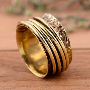 Bague toupie en or, anneau de pouce en or 14 carats, bague de méditation, bague toupie femme, bagues tendance pour maman, bague faite main, cadeau pour elle