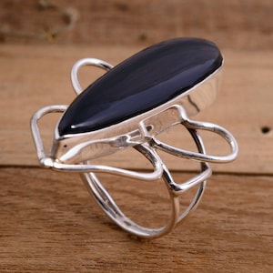 Black Obsidian Ring, 925 Sterling Silver Ring, Large Stone Ring, Natural Black Obsidain Gemstone Ring, Black Stone Ring, Handmade ring
