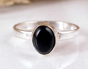 Natural Black Obsidian Ring, 925 Silver Obsidian Gemstone Ring, Healing Empath Protection Meditation Anxiety Relief Ring, Black Stone Ring