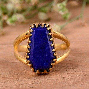 Natural Lapis Lazuli Ring, Coffin Lapis Lazuli Ring, Coffin Ring, Handmade lapis lazuli Gemstone Ring, Gold Filled 925 Sterling Silver Ring