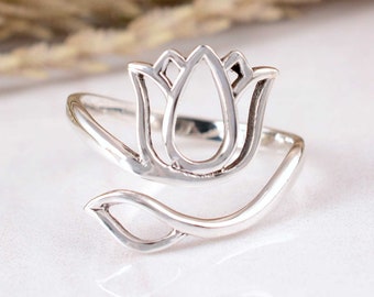 925 Sterling Silver Adjustable Lotus Flower Ring, Lotus Flower Ring, Dainty Flower Ring, Minimalist Jewelry, Gift For Her, Christmas Gift