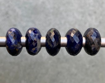 Natural Sodalite European Style Large Hole Beads, lapis lazuli 5mm Hole Beads, Sodalite Gemstone Rondelle Beads, 5MM hole Beads 5 pcs
