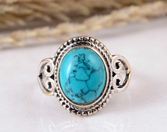 Turquoise Ring, 925 Silver Sterling Blue Turquoise Ring, Gemstone Ring, Turquoise Jewelry, Silver Ring, Handmade Ring, Statement Ring