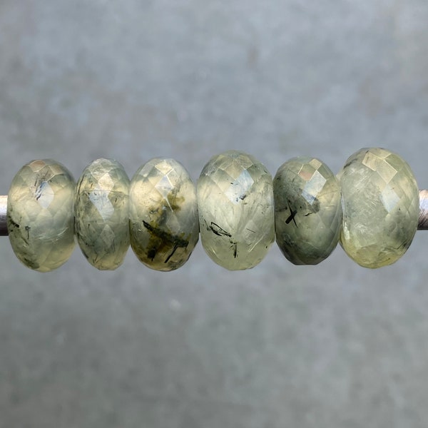 Natural Prehnite European Style Large Hole Beads, lapis lazuli 5mm Hole Beads, Prehnite Gemstone Rondelle Beads, 5MM hole Beads 6 pc