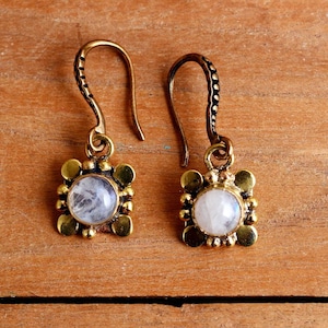 Rainbow Moonstone Earrings Natural Moonstone earrings, 14k Gold Plated Dangle Drop Hippie Boho Bohemian Pair of Earrings Gift For her