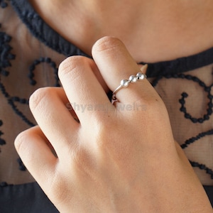 Anxiety Ring, Stress Relief Silver Ring, 925 Sterling Silver Fidget Ring, Worry ring For Women, Silver Beads ring, Adjustable Spinner Ring