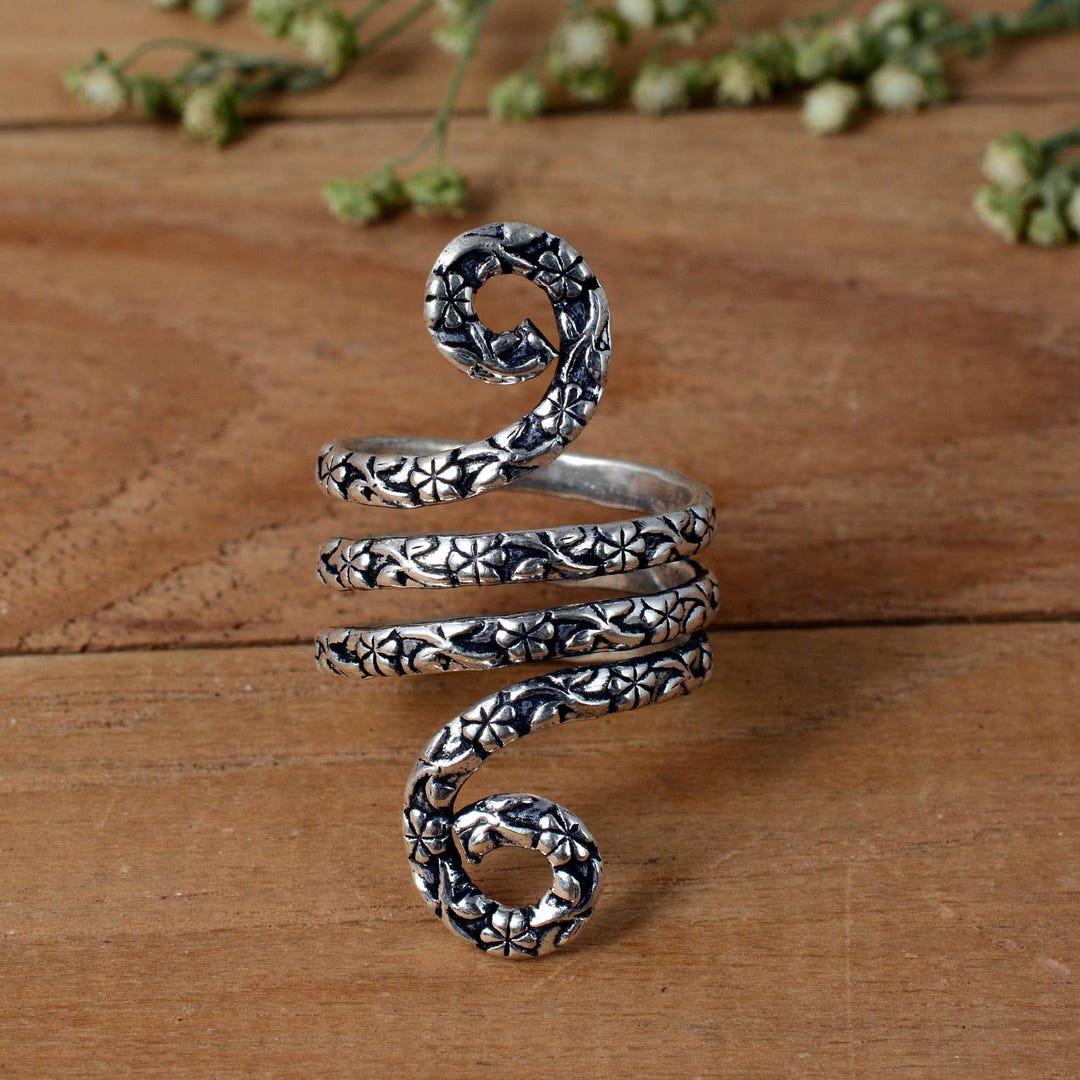 925 Sterling Silver Spiral Arthritis Ring, Full Finger Splint Support ...