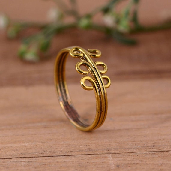 Adjustable Brass Ring 14k Gold Plated Wire Ring Handmade Dainty