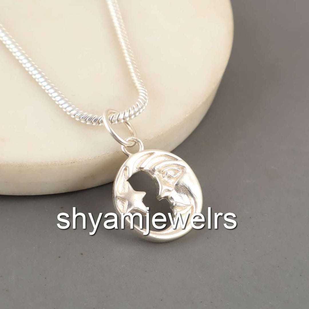 Sterling Silver Moon and Stars Pendant Necklace – Gothic Biker Talisman ...