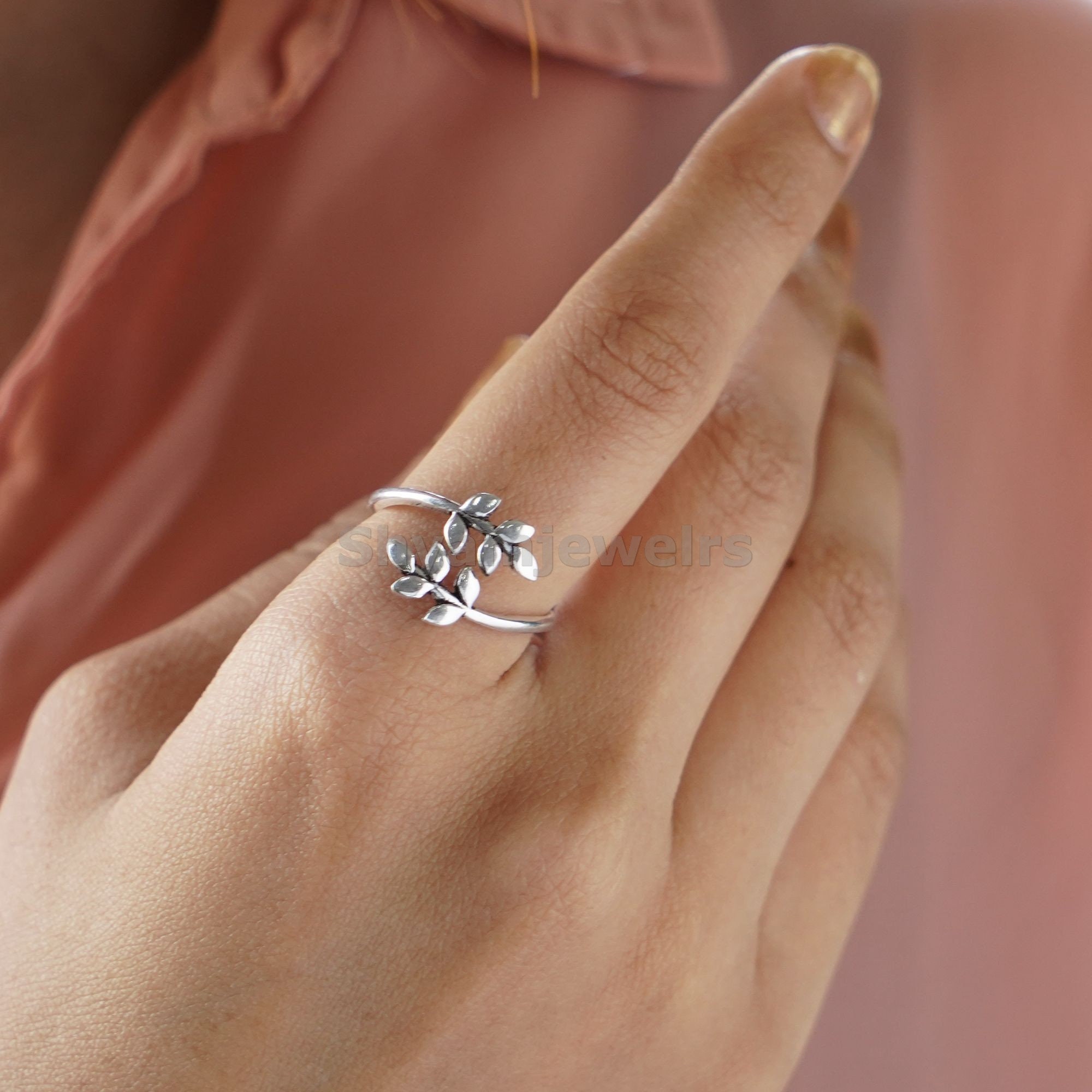 925 Silver Leaf Band Ring - Etsy