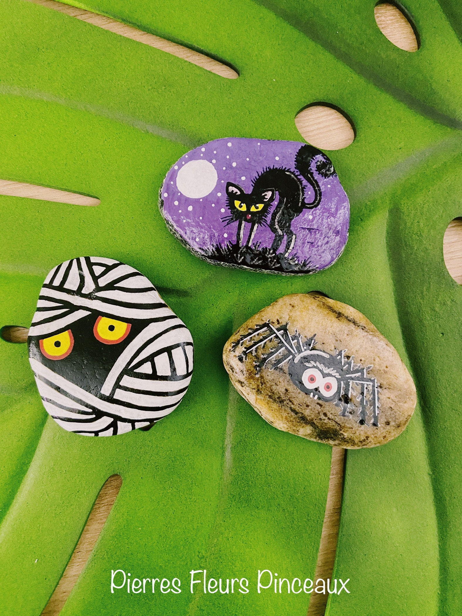 Lot de 3 Galets Décoratifs sur Le Thème Halloween