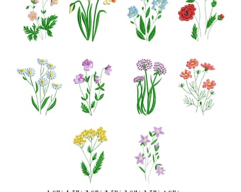 Wildflower Embroidery Design Bundle – 10 Cottagecore Flowers Machine Embroidery Files – Boho Floral Digital Download