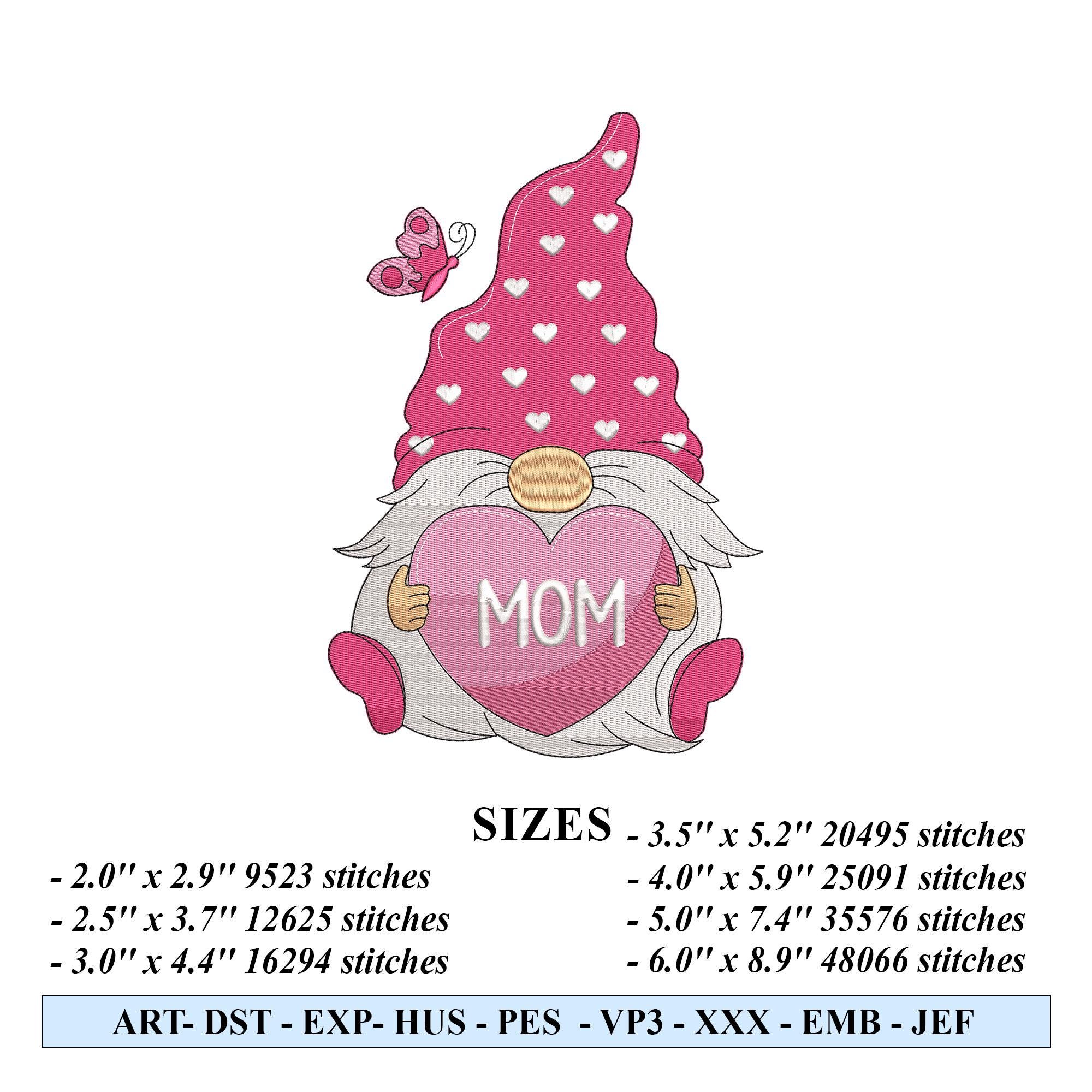 Gnome Embroidery Design, Cute Valentine Gnome Embroidery File