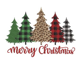 Christmas Embroidery Design, Merry  Christmas Embroidery File, Christmas Tree Embroidery File, 4 Sizes, Instant Download