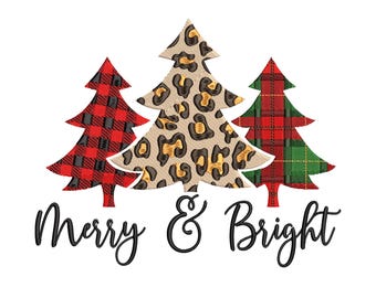 Desenho de bordado alegre e brilhante, arquivo de bordado de feliz Natal, arquivo de bordado de árvore de Natal, 4 tamanhos, download instantâneo