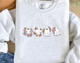 Retro Floral Ghosts Png, Cute Halloween Ghosts Png, Vintage Ghost Png, Ghosts with Flowers PNG, Spooky Season PNG,Boujee ghost, Spooky Vibe