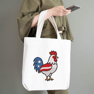 Patriotic Chicken Embroidery Design, 4th of July Chicken USA Flag Tail, Machine Embroidery File,  Digital Download
