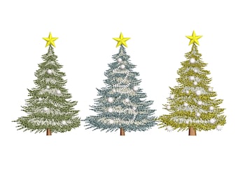 Christmas Trees Embroidery Design, Christmas Tree Machine Embroidery File, Digital Download