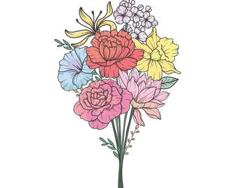 Custom Birth Flower Wall Art, Birth Month Tattoo Family Tattoo Grandma Garden Personalized Birth Month Flower, Xmas  Digital Download