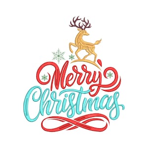 Merry Christmas Embroidery Design, Snowflake Embroidery File, Reindeer Embroidery Design, Instant Download