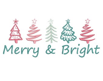 Desenho de bordado alegre e brilhante, arquivo de bordado de árvore de Natal simples, arquivo de bordado de luz de Natal, download instantâneo