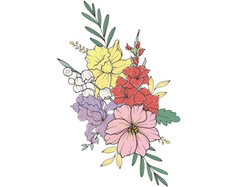Custom Birth Flower Tattoo Birth Month Tattoo Family Tattoo Grandma Garden Personalized Birth Month Flower, Digital Download