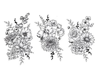 Custom Birth Flower Tattoo Birth Month Tattoo Family Tattoo Grandma Garden Personalized Birth Month Flower, Digital Download