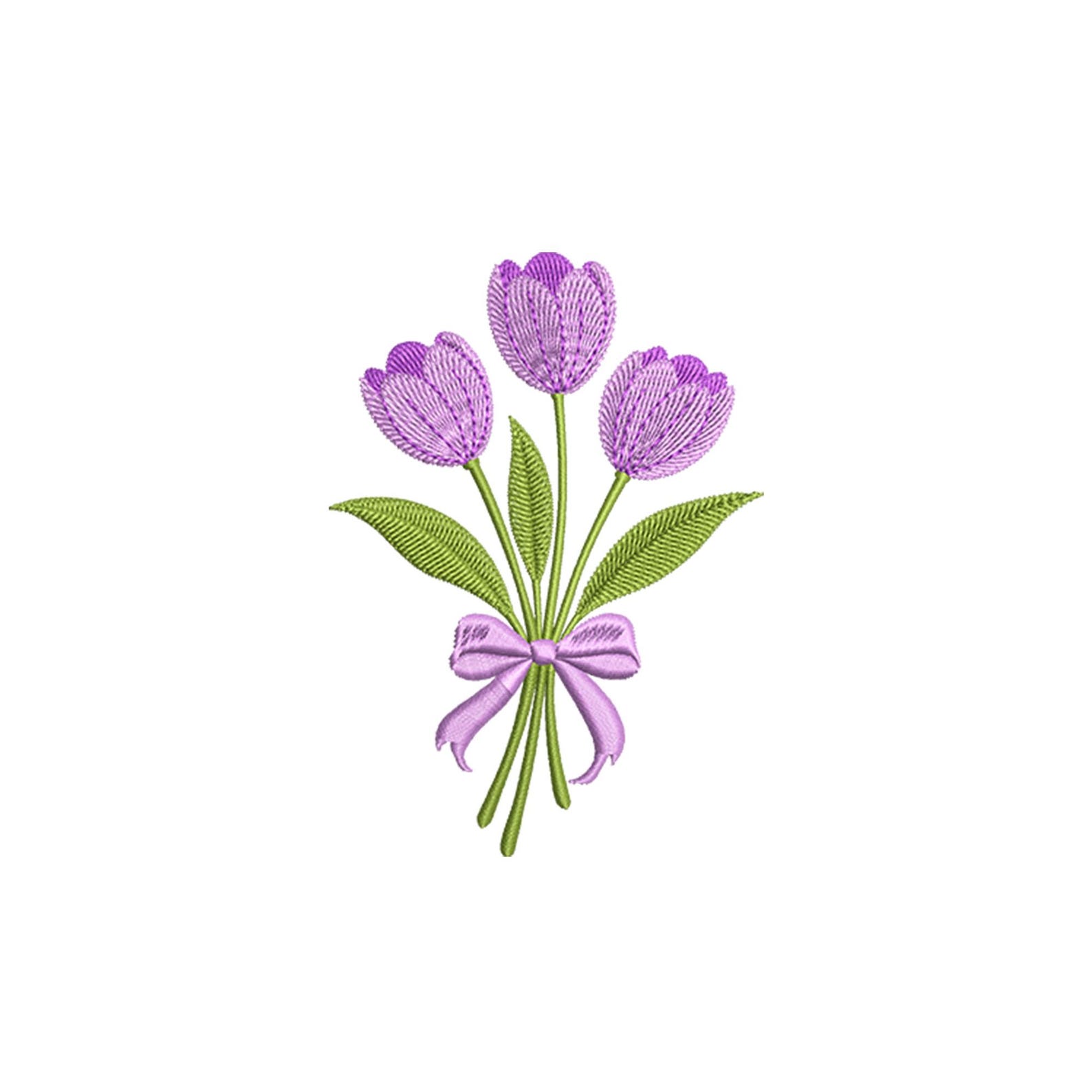 Tulip Bouquet Embroidery Design, Purple Tulip Flowers With Bow, Spring ...