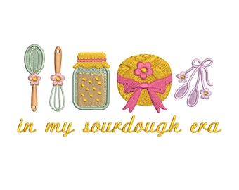 In My Sourdough Era Embroidery Design – Whisk, Loaf, Jar & Baking Tools – Cottagecore Kitchen Machine Embroidery File – Digital Download