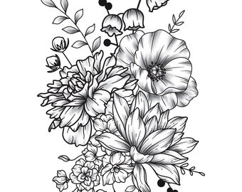 Custom Birth Flower Tattoo Birth Month Tattoo Family Tattoo Grandma Garden Personalized Birth Month Flower, Digital Download