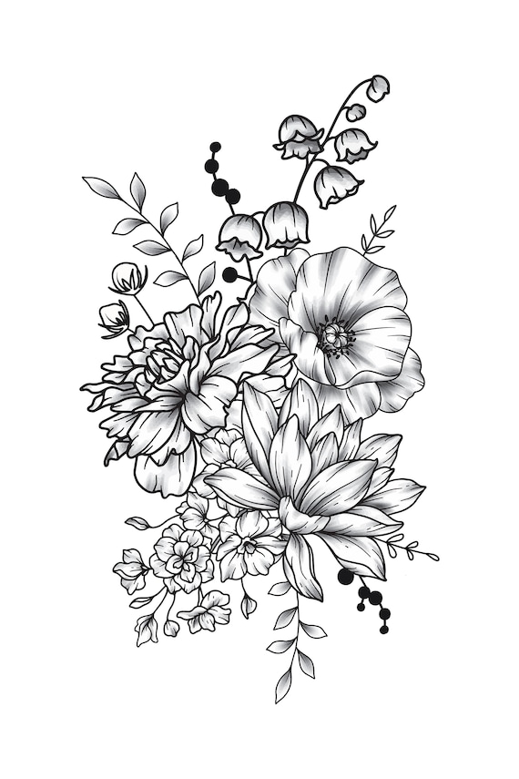 Custom Birth Flower Tattoo Birth Month Tattoo Family Tattoo Grandma Garden Personalized Birth Month Flower, Digital Download